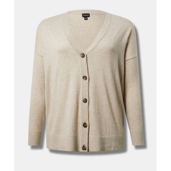 Torrid Neutral Knit Sweater 4X Tan Cardigan Boyfriend Classic Preppy Minimalist - Picture 1 of 14
